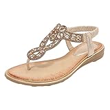 Geilisungren Damen Keilschuhe Elastisches Band Bohemian Sandalen Boho Strand Strass Blumen Flache...