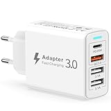 USB C Ladegerät, USB Ladegerät Mehrfach 40W 4-Port USB C Netzteil mit PD&QC3.0 Schnellladegerät,...