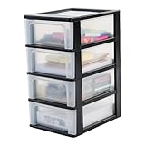 Iris Ohyama, Kunststoff Schubladenbox mit 4 flachen Schubladen, Schwarz, Easy-Pull-System, A4, A5 &...