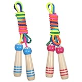 Qetlavee Springseil Kinder, 2 Stück 220CM Verstellbare Seilspringen, Jump Rope mit Holzgriff,...