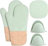 Silikon Ofenhandschuhe + Silikon Topflappen Set, Silikon Ofenhandschuhe Silikon Handschuhe für Air...