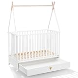 Dreamy Babybett 120x60 cm weiß mit Schublade, Rollen und Sofa-Option – höhenverstellbar,...