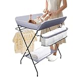 Duoruameng Baby Wickeltisch, Tragbar faltbar Wickelkommode mit Sicherheitsgurt & Ablagefächer,...