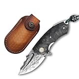 LMTYJZRY Klappmesser Einhandmesser,Damaszener-Muster Outdoor Messer Rettungsmesser Holzgriff...