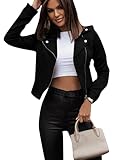 ZICUE Damen Mode Reverskragen Jacke Faux Wildleder Warm Winter Tops Langarm Cropped Coat Schwarz S