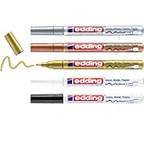 edding 751 Glanzlackmarker - schwarz, weiß, gold, silber, kupfer - 5er Set Lackmarker - Rundspitze...