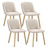 Goeurvant Esszimmerstühle Beige 4er Set Holzbeine Polsterstuhl Küchenstuhl aus Polyester Stühle...
