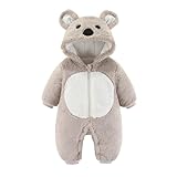 Baby Fleece-Overall im niedlichen Bären-Design - Warmer Strampler mit Kapuze für Herbst und Winter...