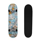 M.Y X-Skate 'Blue Sketch' komplettes Skateboard, 78,7 cm, Doppel-Kick, Anfänger-Skateboard für...