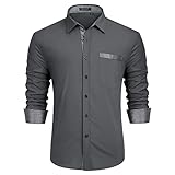 Enlision Hemd Herren Grau Langarm Business Hemden Regular Fit Mordern Hochzeit Hemd Männer...