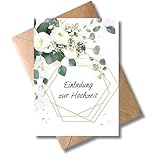 WBdesignz 10er Einladung Karte Hochzeit mit Umschlag - Einladungskarte zur Hochzeitsfeier Gold...