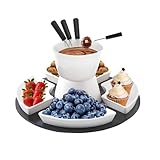 bechoanigel Keramik Schokofondue Set, 300ML Schokoladenfondue mit 4 Keramiktellern und 4 Gabeln,...