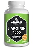 L-Arginin Kapseln hochdosiert 4500 mg je Tagesdosis, 360 Kapseln, Natürliche Nahrungsergänzung...