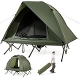FANTASK Feldbett mit Zelt 2 Personen, Camping-Ausrüstung mit Regenschutz, 2 Netztüren, Dachfenster...
