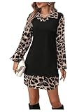 SweatyRocks Blusenkleid Damen Langarm Midi Leoparden Kleid Elegant Hemdblusenkleid Farbblock Kleid...