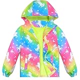 OlyPegic Regenjacke für Mädchen, wasserdicht, mit Kapuze, Fleece-Futter, leichte Windjacke für...