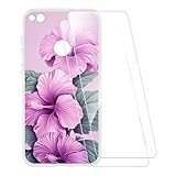 ESCAMOT Bedruckte Hülle + 2 Glas Schutzfolie Kompatibel mit Huawei P8 lite 2017, Stoßfeste Weiche...