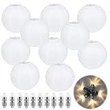 Funmo 10er Weiß Papier Lampions,Papierlaterne mit 10 Stück Weiß Mini LED-Ballons Lichter Papier...