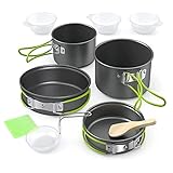 Camping Kochgeschirr Set, 10 Teiliges Set Camping Topf mit Aufbewahrungstasche, für 3 oder 4...