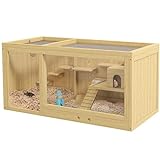 PawHut Hamsterkäfig aus Holz, 100 cm Kleintierstall, Kleintierkäfig Spielhaus für Gerbils...