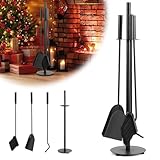 ISOISL Kaminbesteck, 3-teiliges Kaminbesteck Set, Kamingarnitur mit Besen, Schaufel, Eisenhaken,...