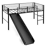 GOPLUS Kinderbett, 198 x 96 cm Eisenbett mit Rutsche, Sicherheitsschienen, Treppe, Eisenrahmen,...