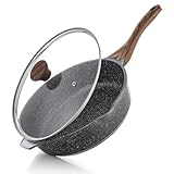 SENSARTE Antihaft Pfanne 28cm, Tiefe Bratpfanne mit Deckel, Schweizer Granitbeschichtung Kochpfanne...