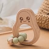 Avocado Beißring für Baby Natur Holz mint-grün - Kauspielzeug & Zahnungshilfe für Jungen &...