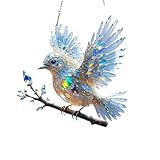 Kristall Blauer Vogel Suncatcher, 15 cm, 2D Acryl Fenster Deko, Vogel auf Zweig Design (1)