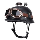 Jethelm Retro, Motorradhelm Jethelm Roller-Helm, Deutscher Stil Halbschale Helm, Herren Und Damen...
