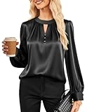 GRACE KARIN Damen Langarm Satin Wickelbluse Elegant Rollkragen Party Business Tops