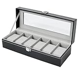 Ohuhu Uhrenbox mit 6 Fächern, Uhrenhalter Uhren Aufbewahrungsbox mit Glasdeckel, Uhren Box aus PU...