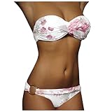 Damen gedrehter trägerloser Bandeau-Bikini sexy Push-Up-Bikini geteiltes Bikini-Set...