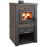 ProTermo Alpina Ceramic Mokka Kaminofen mit Schamottstein - 8 kW Heizleistung - 50 x 48 x 82 cm...