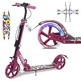 Arebos Cityroller Tretroller Pink höhenverstellbar | klappbar | inkl. Tragegurt | LED Räder |...