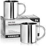 com-four® 2x Edelstahl Thermobecher - 300 ml je Becher - Isolierbecher doppelwandig - Kaffeetasse...