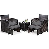 GIANTEX Rattan Gartenmöbel Set, Balkonmöbel Kleiner Balkon, Balkonmöbel Set 2 Sessel mit Hocker,...