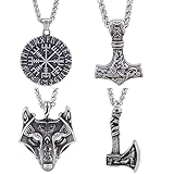 GuoShuang Thors Hammer Halskette Set 4 tlg. Edelstahl - Wikinger Halskette Herren in 4 Designs -...