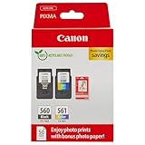 Canon Tinte & Papier Multipack - PG-560/CL-561 Original Drucker-Tintenpatronen 2er-Pack (1 x...