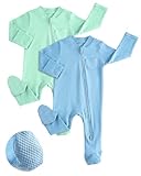 JiAmy Baumwolle Baby Schlafanzug 2er-Pack, Langarm Neugeborene Baby Jungen Mädchen Strampler...