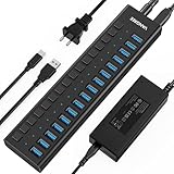 Powered USB Hub 10Gbps, 16 Ports 96W USB 3.2 Hub, Individual On/Off Switches, 12V/8A Power Adapter,...
