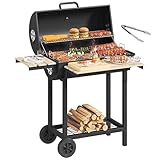 YITAHOME L Grillwagen Smoker Holzkohlegrill mit Gusseisenrost & Emaille-Pfanne - Mobiler BBQ Grill...