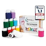 Krevo Art Stoffmalfarben Textilfarben WASCHFEST | Set aus 12 x 20ml Stofffarben in Fläschchen | Zum...