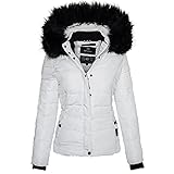 Navahoo Damen Winter Steppjacke Jacke mit abnehmbarem Fellkragen B355 [B355-Miamor-Weiss-Gr.S]