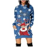 Generisch Weihnachtskleid Damen Langarm Minikleid Autumn Winter Hoodie Weihnachtskostüm Sweatkleid...