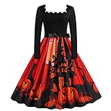 50er Rockabilly Petticoat Kleid Damen Gothic Totenkopf Rosendruck Partykleid Halloween Kostüm...