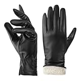 BISON DENIM Damen Winter Lederhandschuhe Warme Kaschmirhandschuhe Handschuhe Touchscreen-Funktion