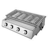 Gasbräter Gasgrill Silber, 4 Brenner BBQ Tischgrill Gas Gasgrill Camping mit Stahlabdeckung,...