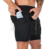 Superora Herren Sport Shorts Laufshorts 2 in 1 Kurze Running Sporthose Fitness Training Mit...