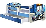 ACMA Kinderbett Jugendbett mit Einer Schublade und Matratze Blau mit Rausfallschutz Lattenrost II...